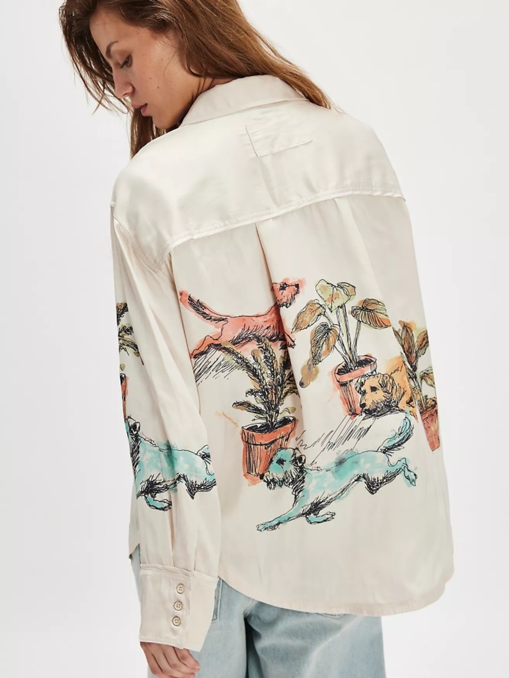 NWT We The Free Watercolor Animal Printed Button Down S - Picture 2 of 3